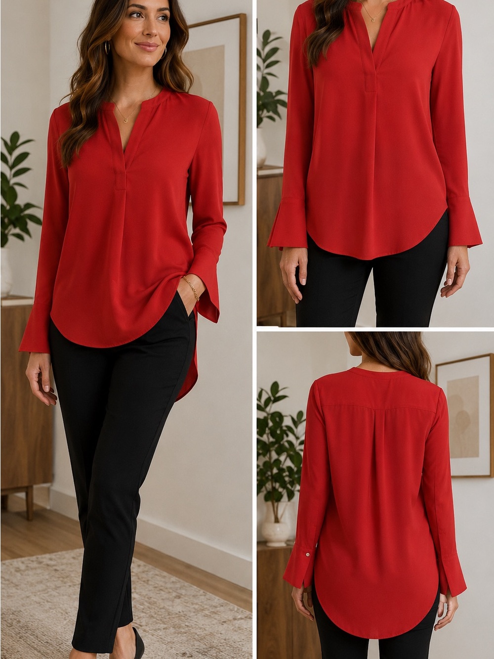 Banana Republic Terra Cotta Flared Cuff Tunic Blouse XS Quiet Luxury Workwear